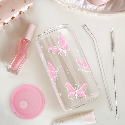 Christian 16oz Can Glass Tumbler with Acrylic Lid & Straw, Iced Coffee Cup for Women Girls, Aesthetic Cups Gifts for Birthday Christmas