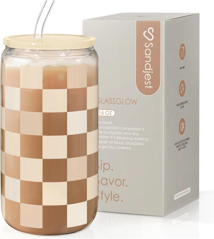 Christian 16oz Can Glass Tumbler with Acrylic Lid & Straw, Iced Coffee Cup for Women Girls, Aesthetic Cups Gifts for Birthday Christmas