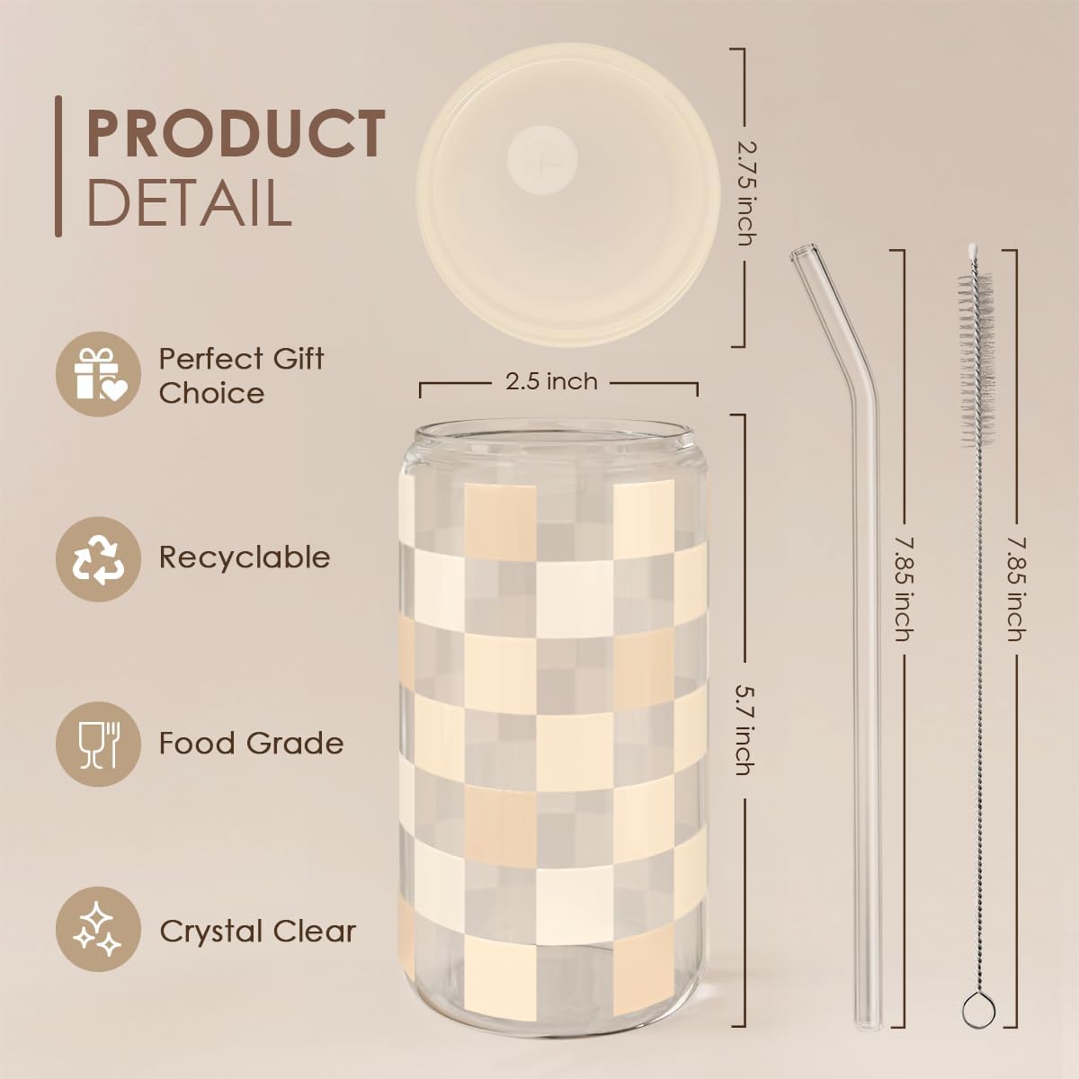 Christian 16oz Can Glass Tumbler with Acrylic Lid & Straw, Iced Coffee Cup for Women Girls, Aesthetic Cups Gifts for Birthday Christmas