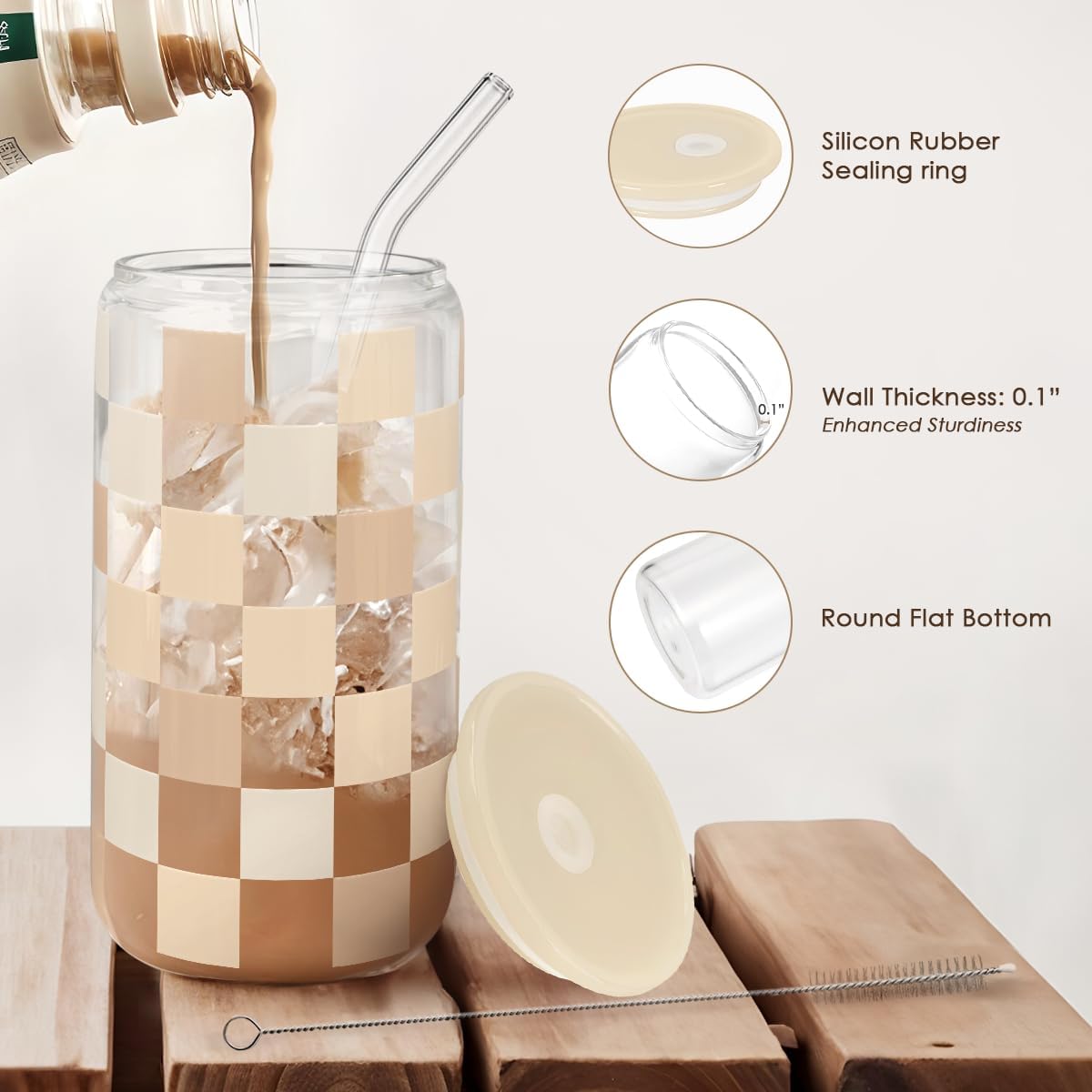 Christian 16oz Can Glass Tumbler with Acrylic Lid & Straw, Iced Coffee Cup for Women Girls, Aesthetic Cups Gifts for Birthday Christmas