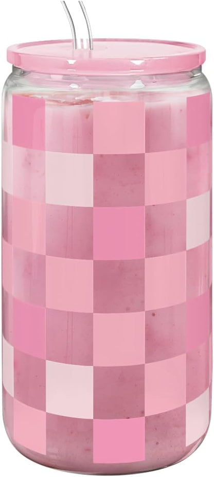 Christian 16oz Can Glass Tumbler with Acrylic Lid & Straw, Iced Coffee Cup for Women Girls, Aesthetic Cups Gifts for Birthday Christmas