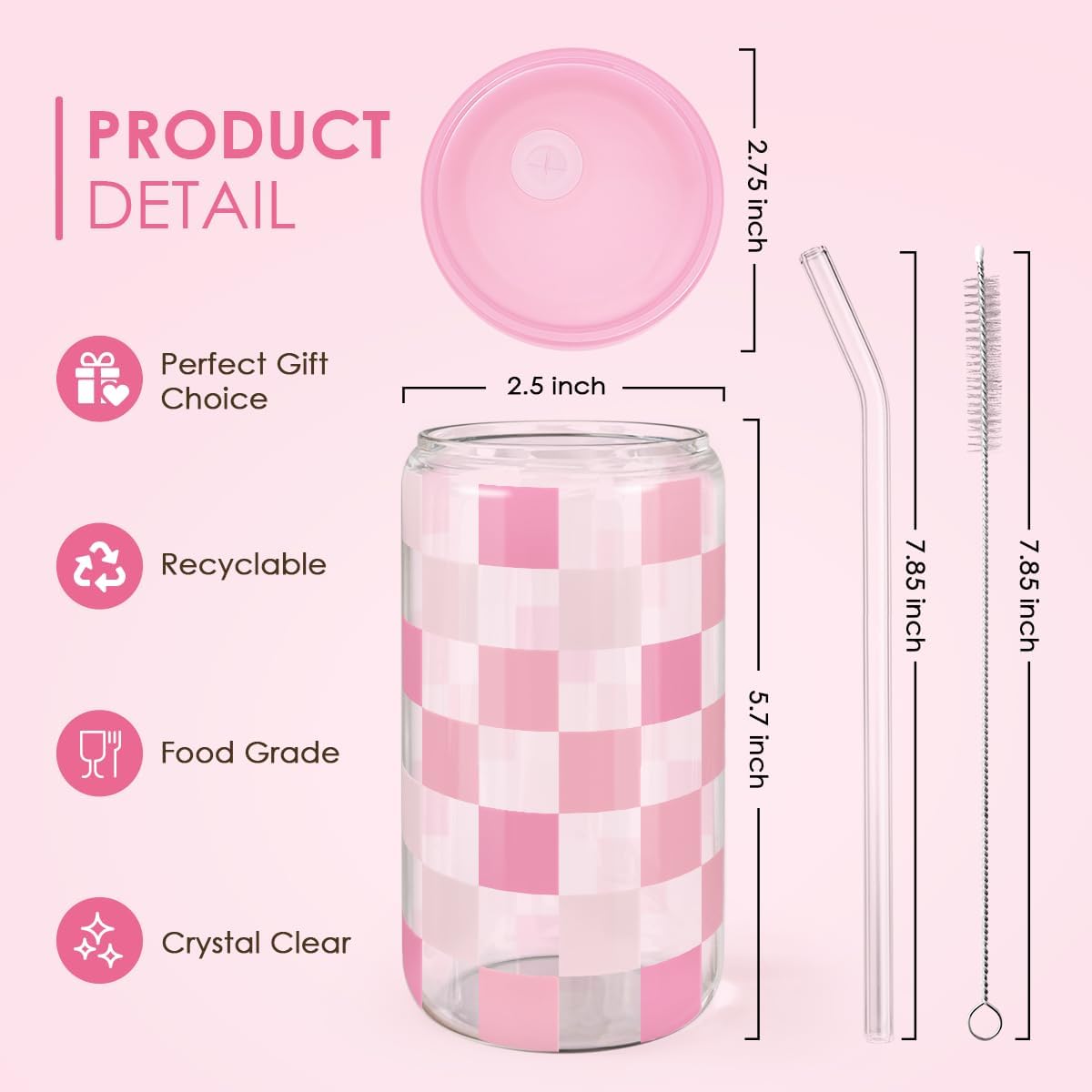 Christian 16oz Can Glass Tumbler with Acrylic Lid & Straw, Iced Coffee Cup for Women Girls, Aesthetic Cups Gifts for Birthday Christmas