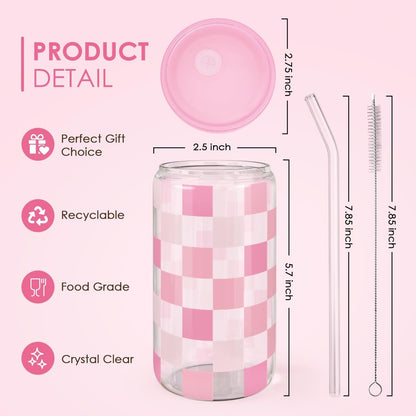 Christian 16oz Can Glass Tumbler with Acrylic Lid & Straw, Iced Coffee Cup for Women Girls, Aesthetic Cups Gifts for Birthday Christmas