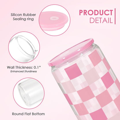 Christian 16oz Can Glass Tumbler with Acrylic Lid & Straw, Iced Coffee Cup for Women Girls, Aesthetic Cups Gifts for Birthday Christmas