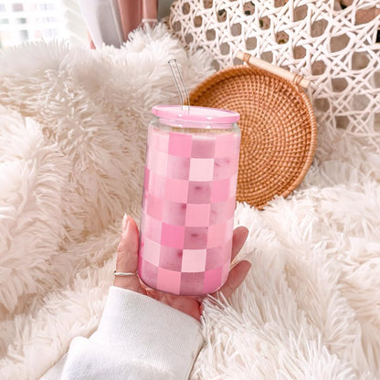 Christian 16oz Can Glass Tumbler with Acrylic Lid & Straw, Iced Coffee Cup for Women Girls, Aesthetic Cups Gifts for Birthday Christmas