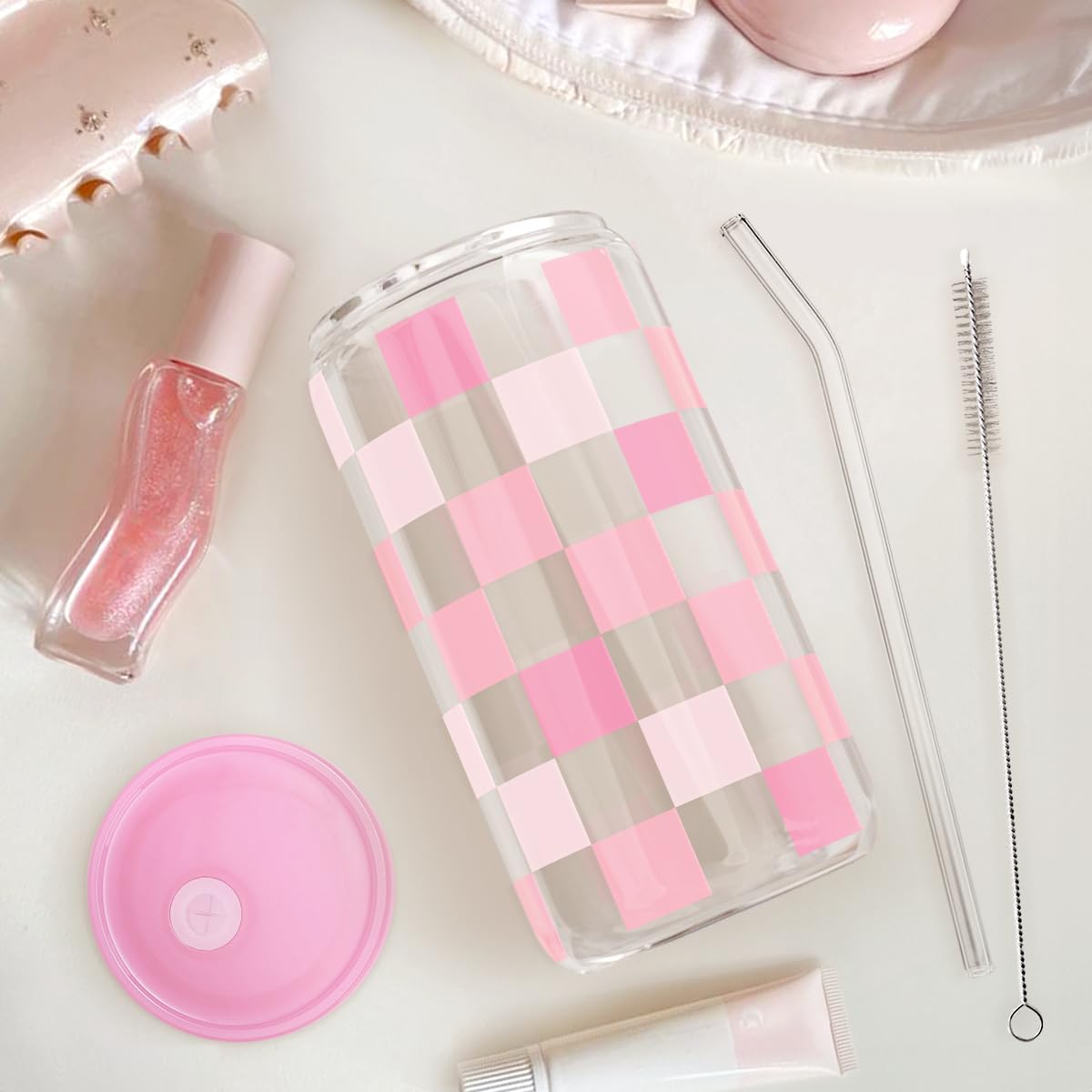 Christian 16oz Can Glass Tumbler with Acrylic Lid & Straw, Iced Coffee Cup for Women Girls, Aesthetic Cups Gifts for Birthday Christmas