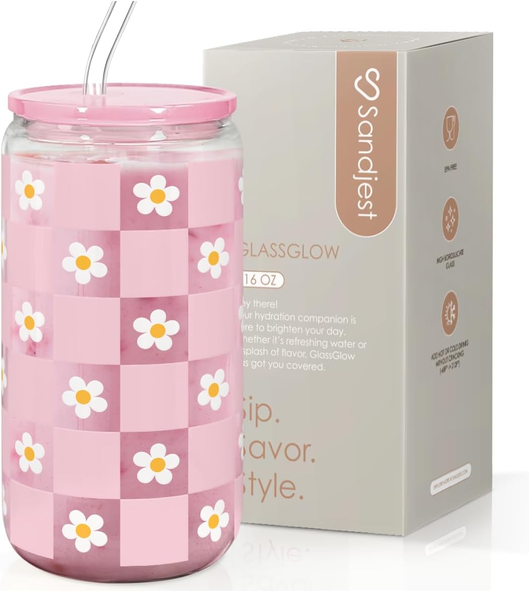 Christian 16oz Can Glass Tumbler with Acrylic Lid & Straw, Iced Coffee Cup for Women Girls, Aesthetic Cups Gifts for Birthday Christmas