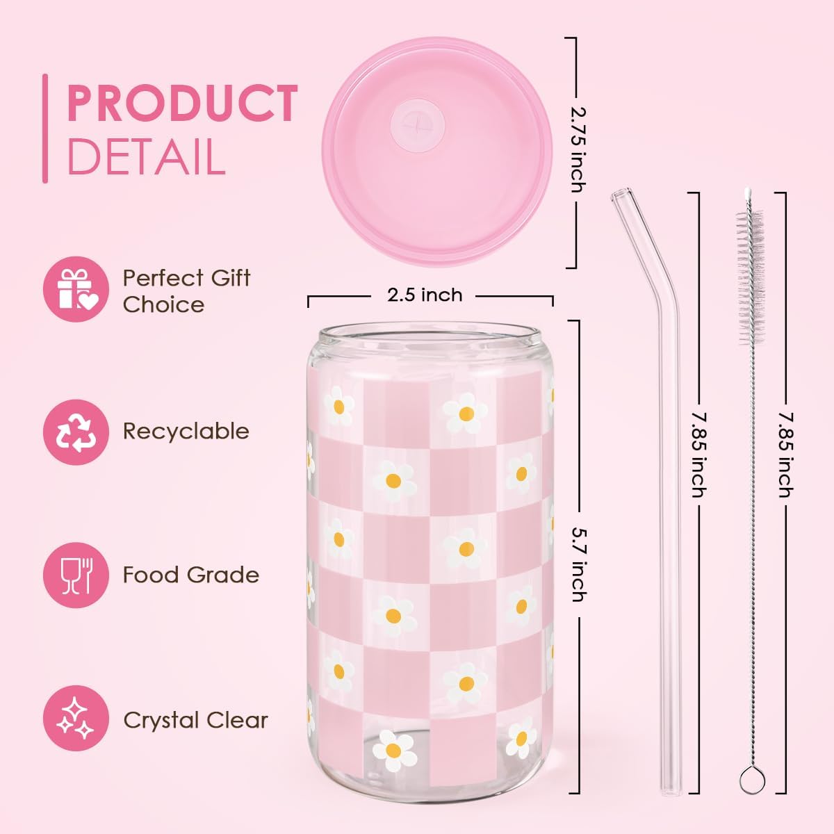 Christian 16oz Can Glass Tumbler with Acrylic Lid & Straw, Iced Coffee Cup for Women Girls, Aesthetic Cups Gifts for Birthday Christmas
