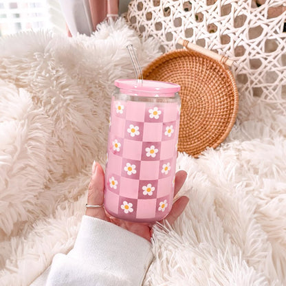 Christian 16oz Can Glass Tumbler with Acrylic Lid & Straw, Iced Coffee Cup for Women Girls, Aesthetic Cups Gifts for Birthday Christmas