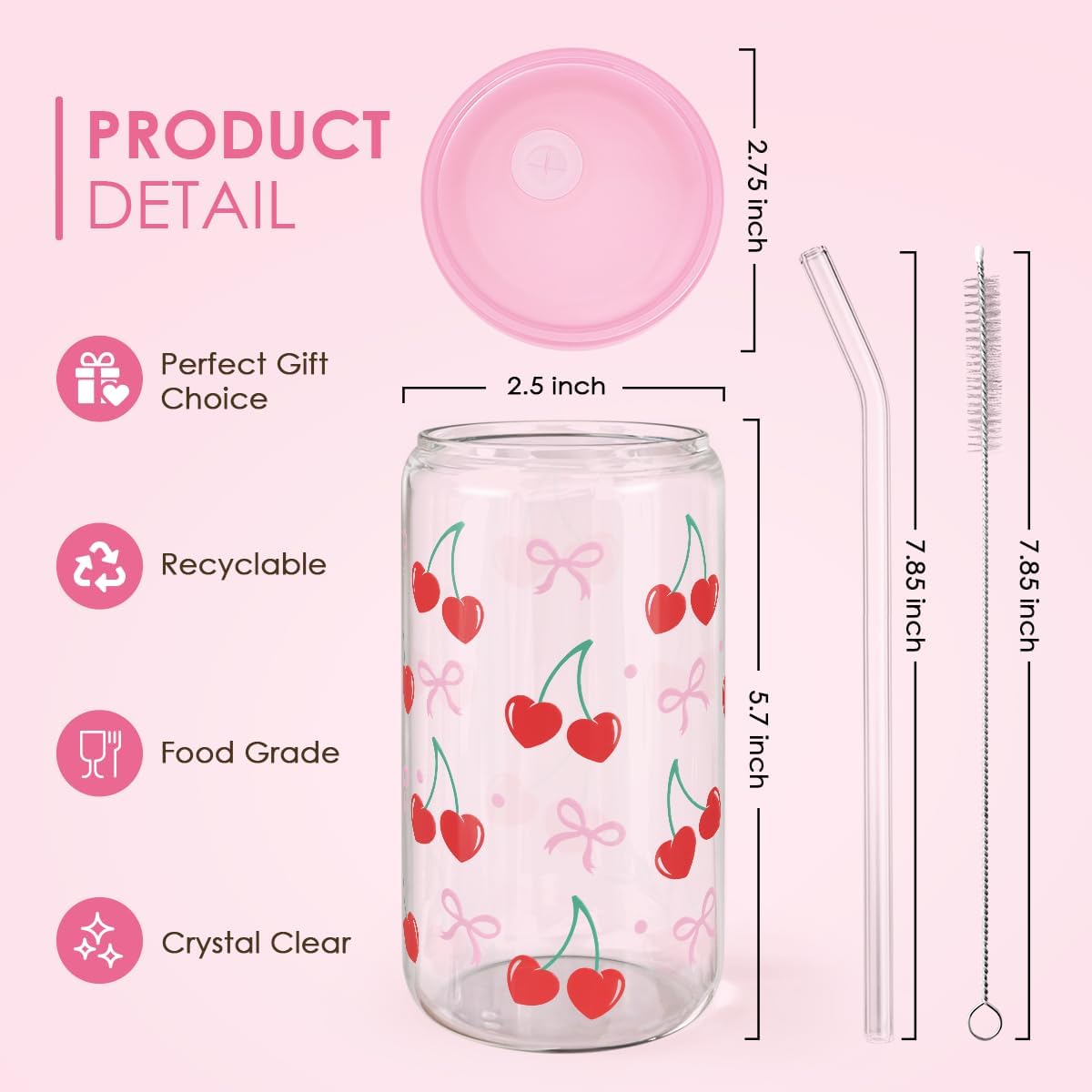Christian 16oz Can Glass Tumbler with Acrylic Lid & Straw, Iced Coffee Cup for Women Girls, Aesthetic Cups Gifts for Birthday Christmas