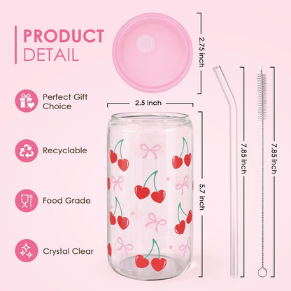 Christian 16oz Can Glass Tumbler with Acrylic Lid & Straw, Iced Coffee Cup for Women Girls, Aesthetic Cups Gifts for Birthday Christmas