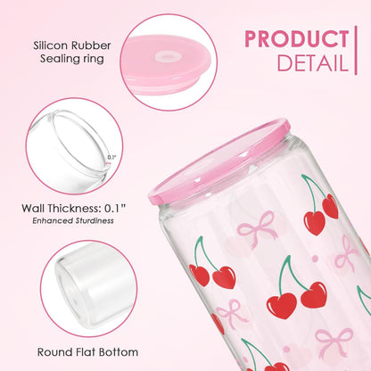 Christian 16oz Can Glass Tumbler with Acrylic Lid & Straw, Iced Coffee Cup for Women Girls, Aesthetic Cups Gifts for Birthday Christmas
