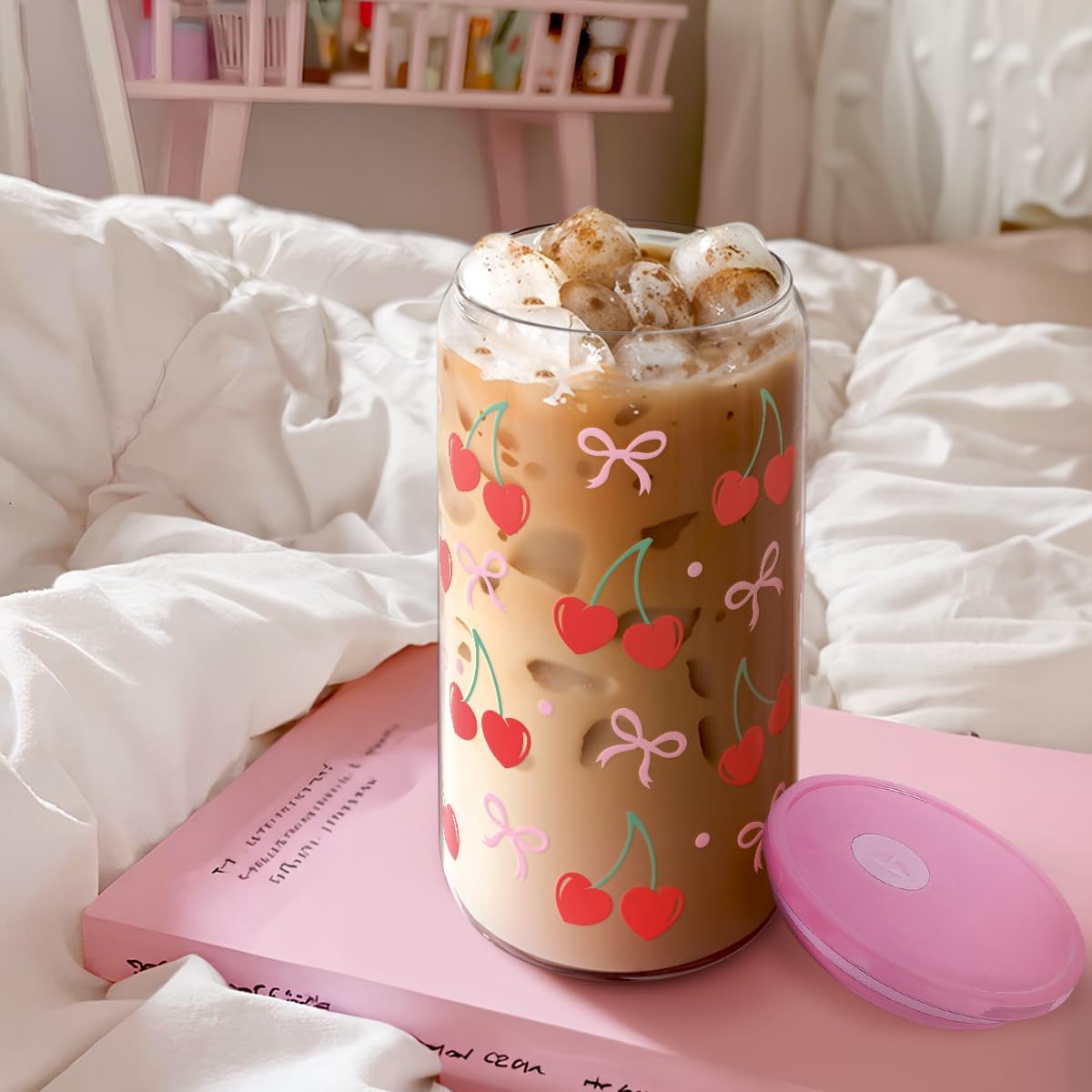 Christian 16oz Can Glass Tumbler with Acrylic Lid & Straw, Iced Coffee Cup for Women Girls, Aesthetic Cups Gifts for Birthday Christmas