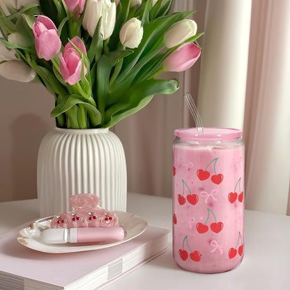 Christian 16oz Can Glass Tumbler with Acrylic Lid & Straw, Iced Coffee Cup for Women Girls, Aesthetic Cups Gifts for Birthday Christmas