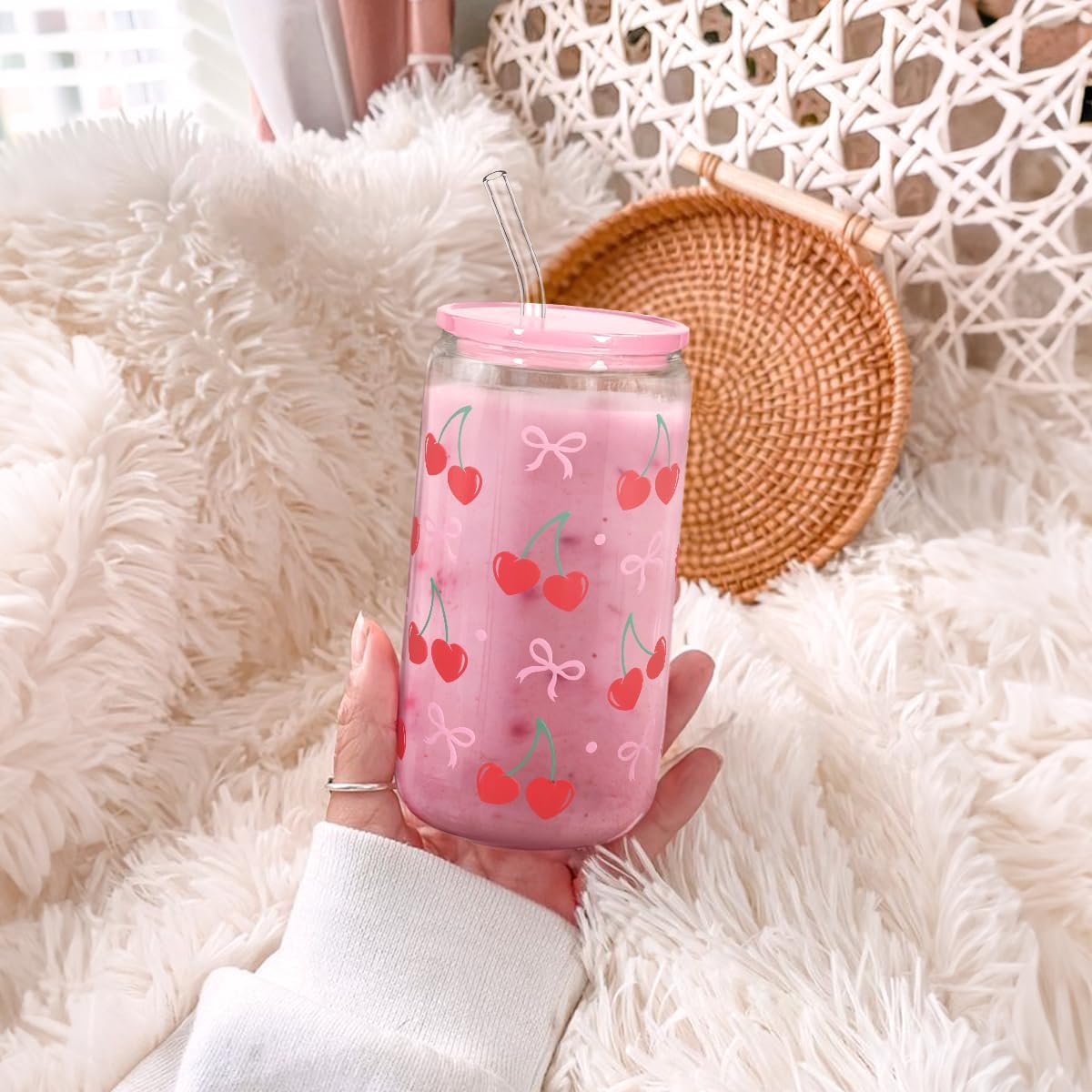 Christian 16oz Can Glass Tumbler with Acrylic Lid & Straw, Iced Coffee Cup for Women Girls, Aesthetic Cups Gifts for Birthday Christmas