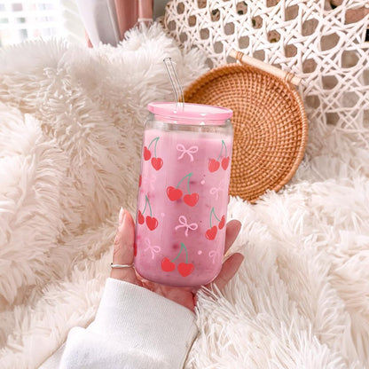 Christian 16oz Can Glass Tumbler with Acrylic Lid & Straw, Iced Coffee Cup for Women Girls, Aesthetic Cups Gifts for Birthday Christmas