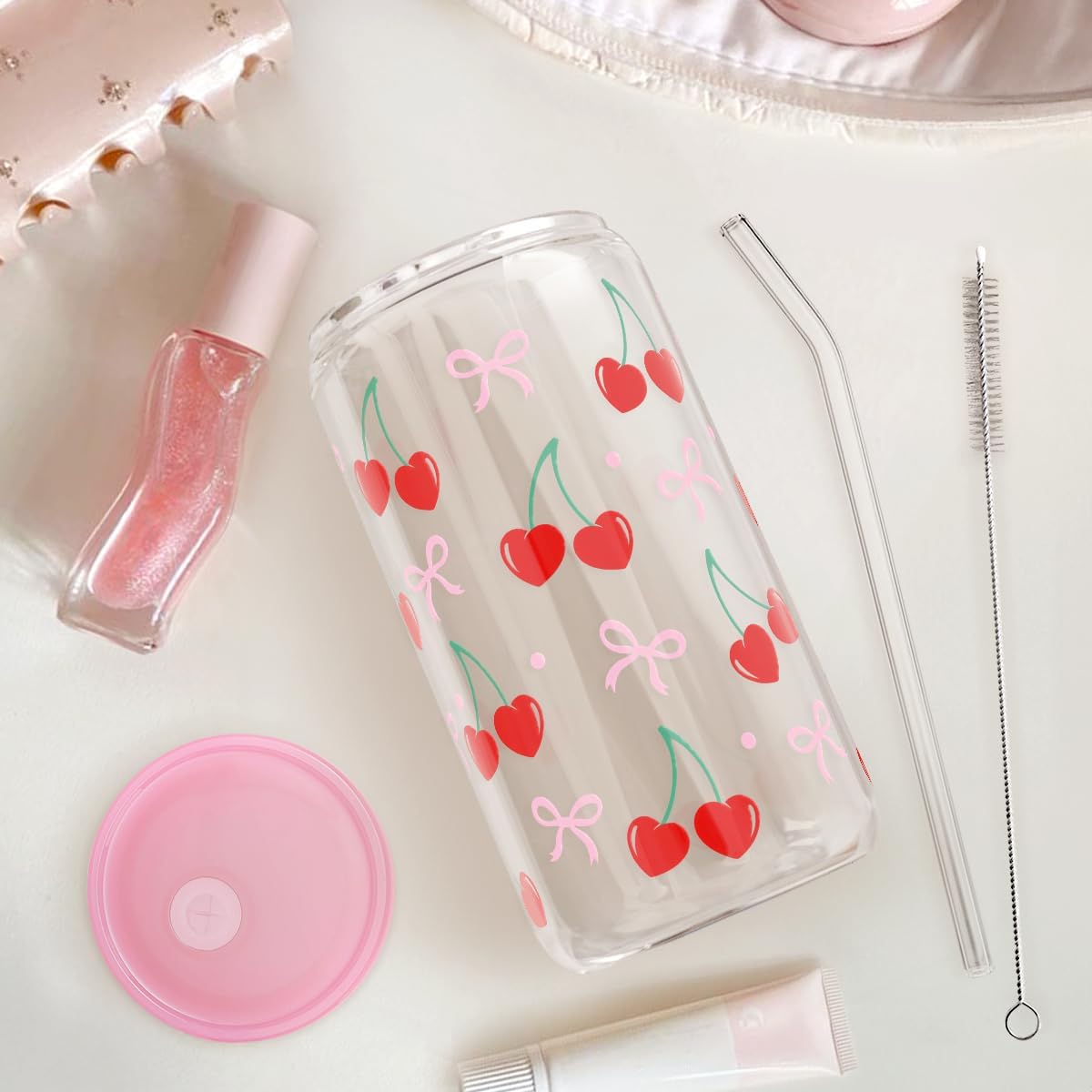Christian 16oz Can Glass Tumbler with Acrylic Lid & Straw, Iced Coffee Cup for Women Girls, Aesthetic Cups Gifts for Birthday Christmas