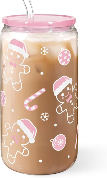 Christian 16oz Can Glass Tumbler with Acrylic Lid & Straw, Iced Coffee Cup for Women Girls, Aesthetic Cups Gifts for Birthday Christmas