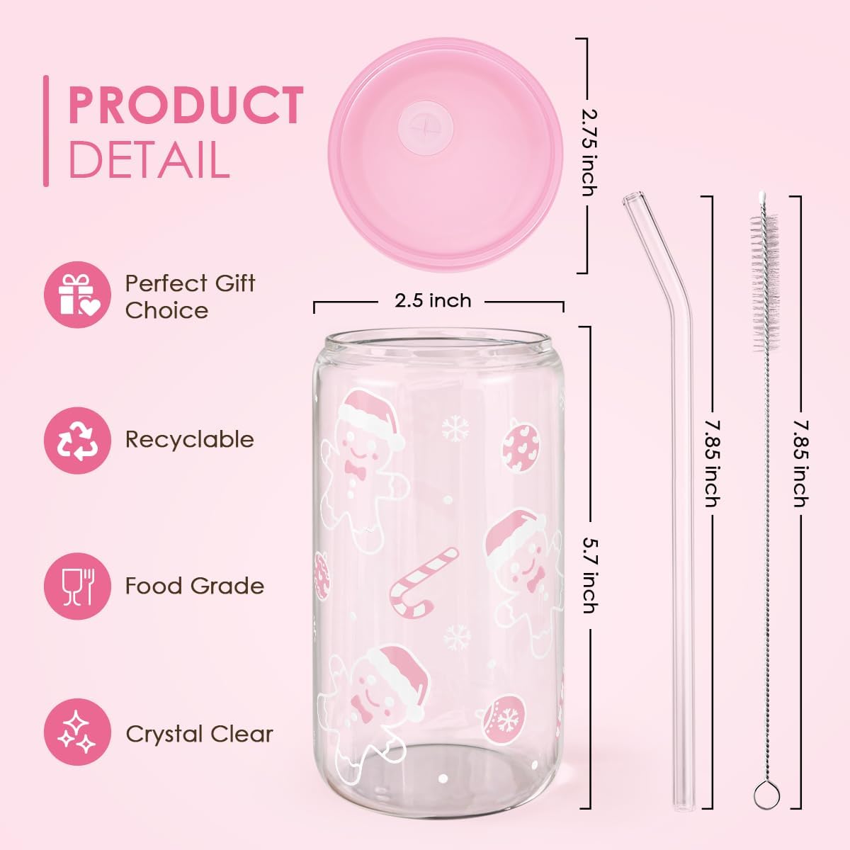Christian 16oz Can Glass Tumbler with Acrylic Lid & Straw, Iced Coffee Cup for Women Girls, Aesthetic Cups Gifts for Birthday Christmas