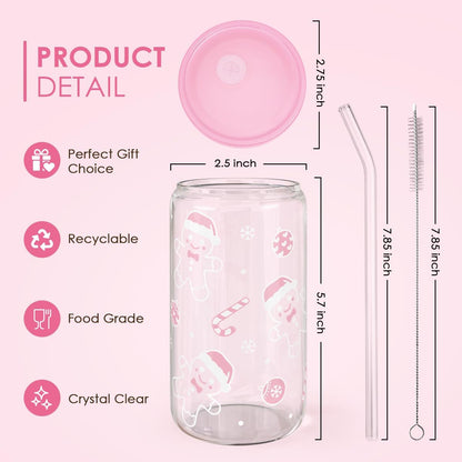 Christian 16oz Can Glass Tumbler with Acrylic Lid & Straw, Iced Coffee Cup for Women Girls, Aesthetic Cups Gifts for Birthday Christmas