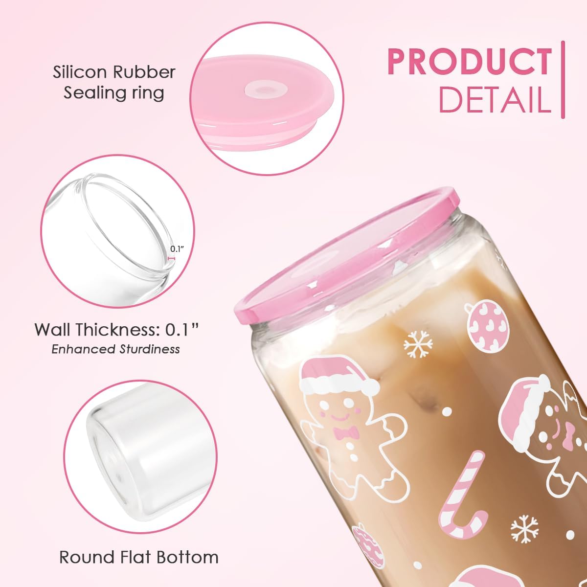 Christian 16oz Can Glass Tumbler with Acrylic Lid & Straw, Iced Coffee Cup for Women Girls, Aesthetic Cups Gifts for Birthday Christmas