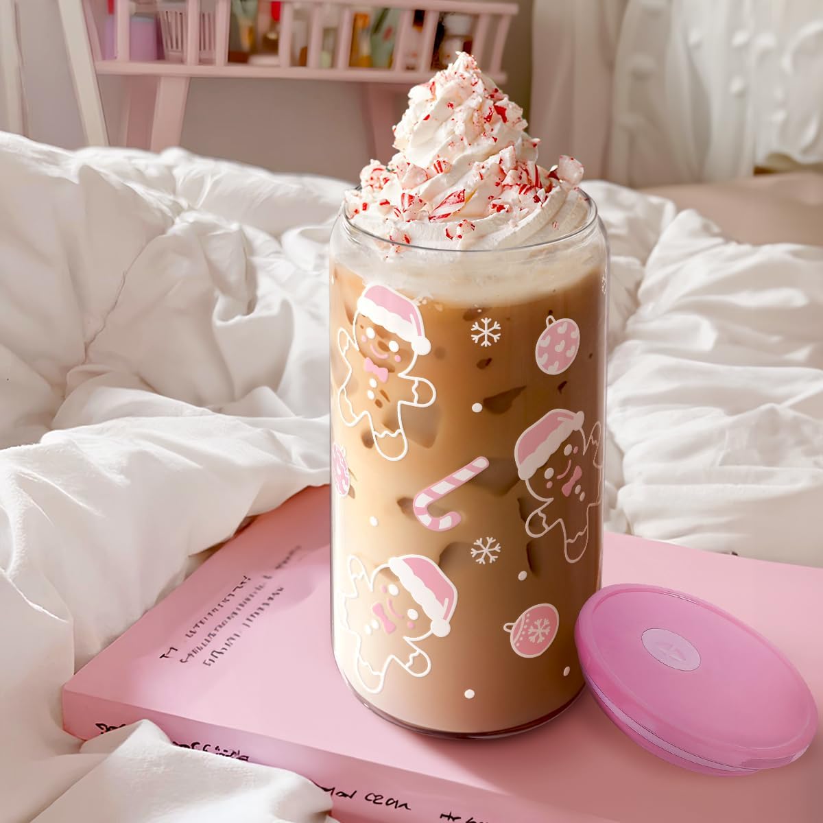 Christian 16oz Can Glass Tumbler with Acrylic Lid & Straw, Iced Coffee Cup for Women Girls, Aesthetic Cups Gifts for Birthday Christmas