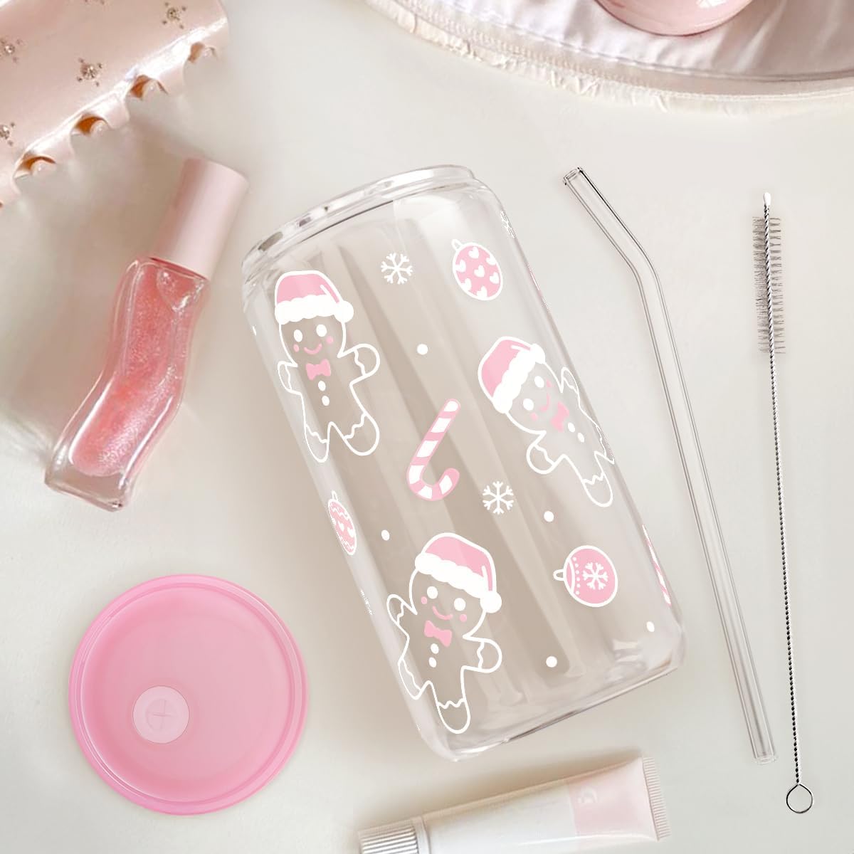Christian 16oz Can Glass Tumbler with Acrylic Lid & Straw, Iced Coffee Cup for Women Girls, Aesthetic Cups Gifts for Birthday Christmas