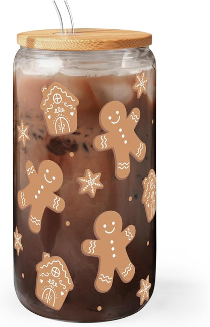 Christian 16oz Can Glass Tumbler with Acrylic Lid & Straw, Iced Coffee Cup for Women Girls, Aesthetic Cups Gifts for Birthday Christmas