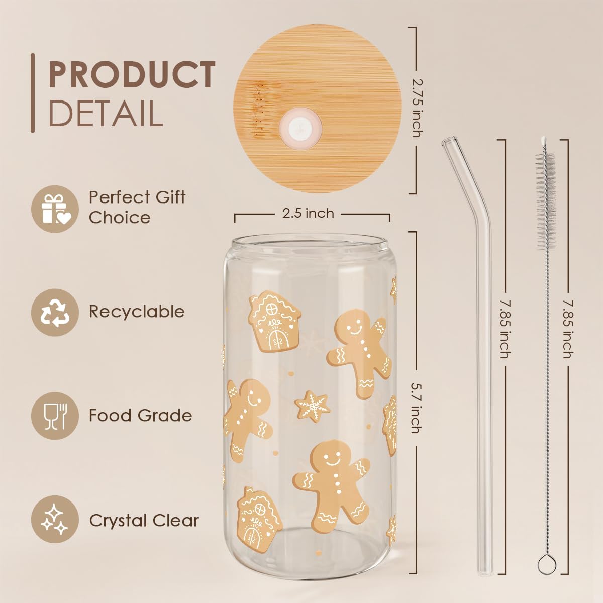 Christian 16oz Can Glass Tumbler with Acrylic Lid & Straw, Iced Coffee Cup for Women Girls, Aesthetic Cups Gifts for Birthday Christmas