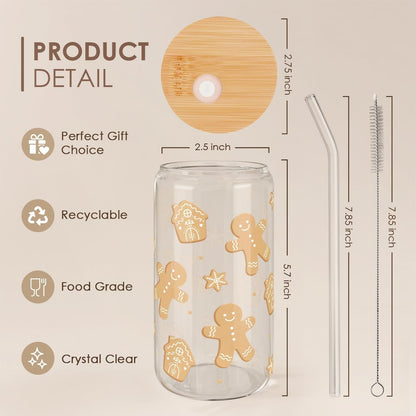 Christian 16oz Can Glass Tumbler with Acrylic Lid & Straw, Iced Coffee Cup for Women Girls, Aesthetic Cups Gifts for Birthday Christmas