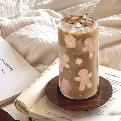 Christian 16oz Can Glass Tumbler with Acrylic Lid & Straw, Iced Coffee Cup for Women Girls, Aesthetic Cups Gifts for Birthday Christmas