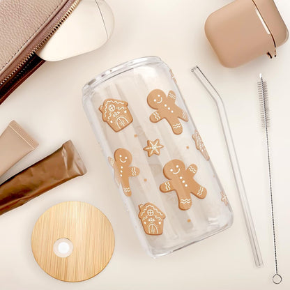 Christian 16oz Can Glass Tumbler with Acrylic Lid & Straw, Iced Coffee Cup for Women Girls, Aesthetic Cups Gifts for Birthday Christmas