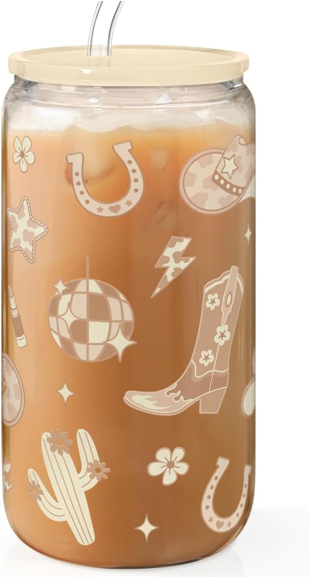 Christian 16oz Can Glass Tumbler with Acrylic Lid & Straw, Iced Coffee Cup for Women Girls, Aesthetic Cups Gifts for Birthday Christmas
