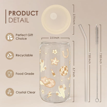 Christian 16oz Can Glass Tumbler with Acrylic Lid & Straw, Iced Coffee Cup for Women Girls, Aesthetic Cups Gifts for Birthday Christmas