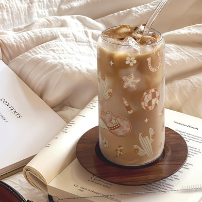 Christian 16oz Can Glass Tumbler with Acrylic Lid & Straw, Iced Coffee Cup for Women Girls, Aesthetic Cups Gifts for Birthday Christmas