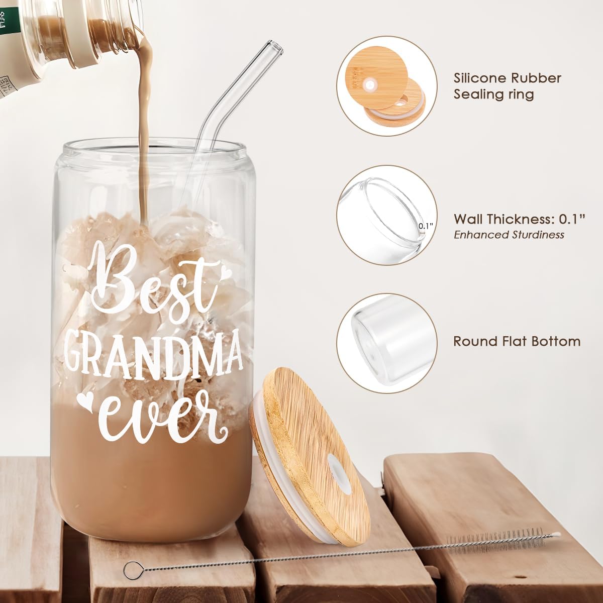 Christian 16oz Can Glass Tumbler with Acrylic Lid & Straw, Iced Coffee Cup for Women Girls, Aesthetic Cups Gifts for Birthday Christmas