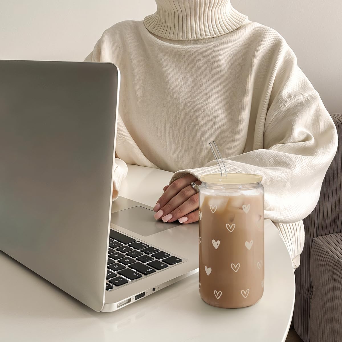 Christian 16oz Can Glass Tumbler with Acrylic Lid & Straw, Iced Coffee Cup for Women Girls, Aesthetic Cups Gifts for Birthday Christmas