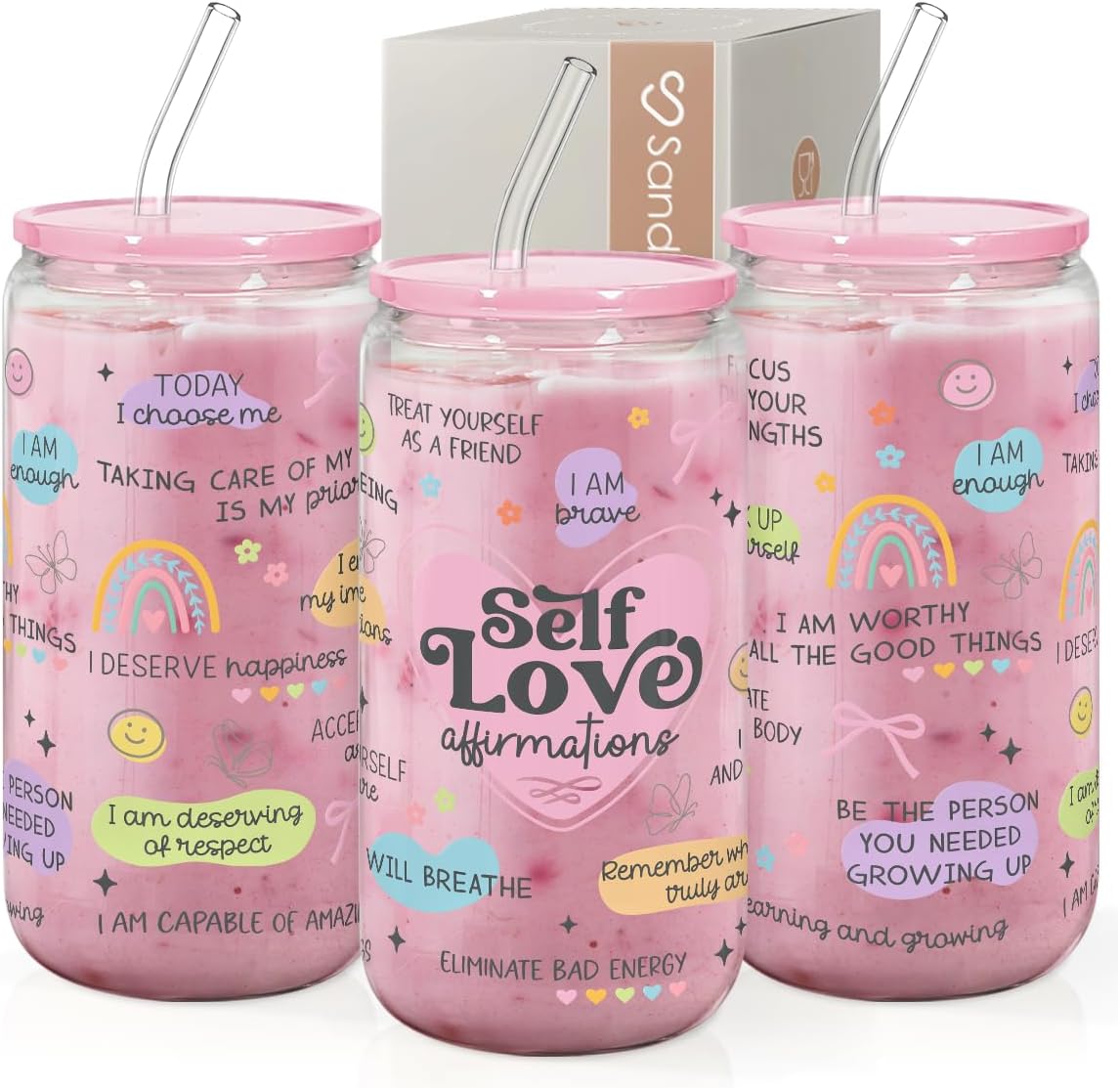 Christian 16oz Can Glass Tumbler with Acrylic Lid & Straw, Iced Coffee Cup for Women Girls, Aesthetic Cups Gifts for Birthday Christmas