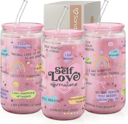 Christian 16oz Can Glass Tumbler with Acrylic Lid & Straw, Iced Coffee Cup for Women Girls, Aesthetic Cups Gifts for Birthday Christmas