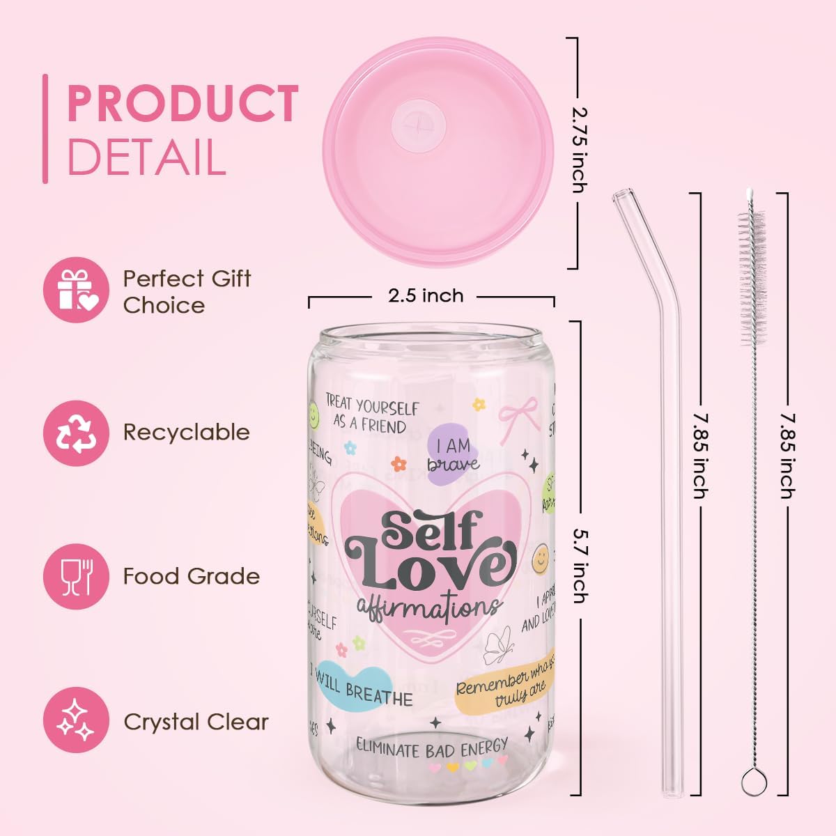 Christian 16oz Can Glass Tumbler with Acrylic Lid & Straw, Iced Coffee Cup for Women Girls, Aesthetic Cups Gifts for Birthday Christmas