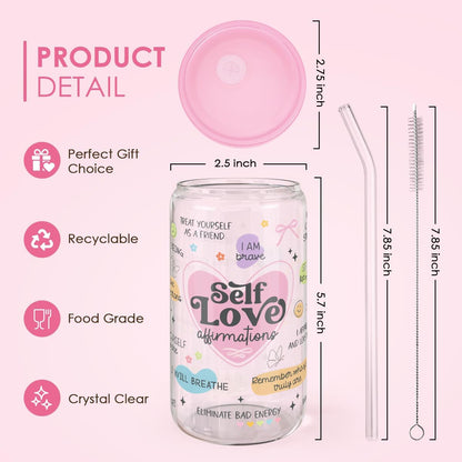 Christian 16oz Can Glass Tumbler with Acrylic Lid & Straw, Iced Coffee Cup for Women Girls, Aesthetic Cups Gifts for Birthday Christmas