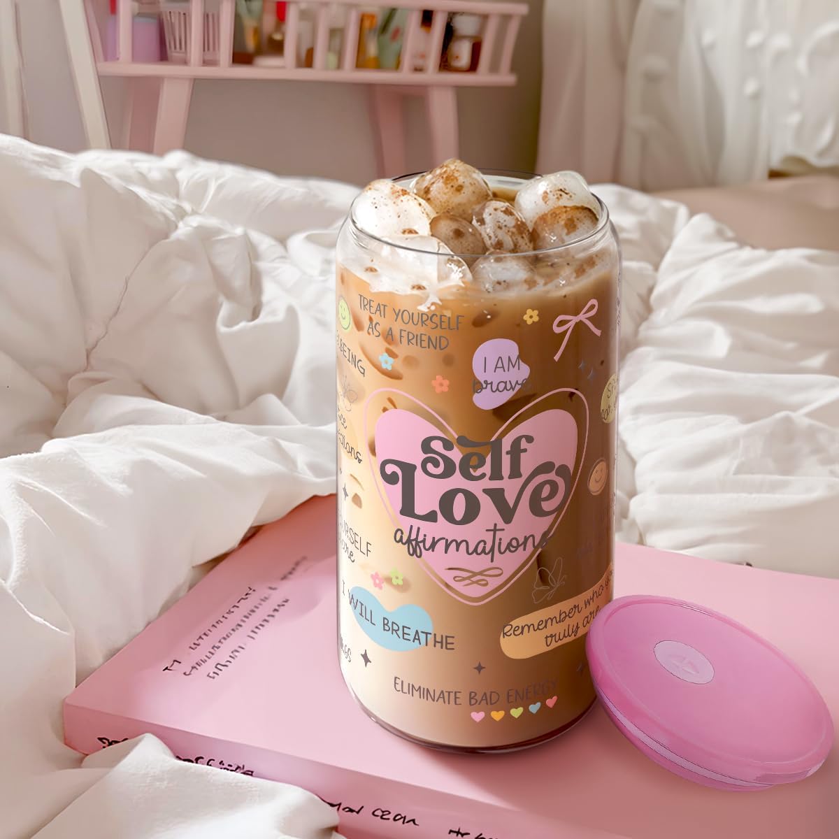 Christian 16oz Can Glass Tumbler with Acrylic Lid & Straw, Iced Coffee Cup for Women Girls, Aesthetic Cups Gifts for Birthday Christmas