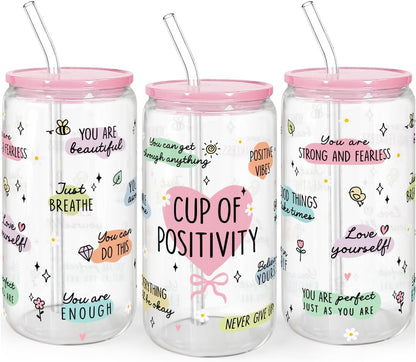 Christian 16oz Can Glass Tumbler with Acrylic Lid & Straw, Iced Coffee Cup for Women Girls, Aesthetic Cups Gifts for Birthday Christmas