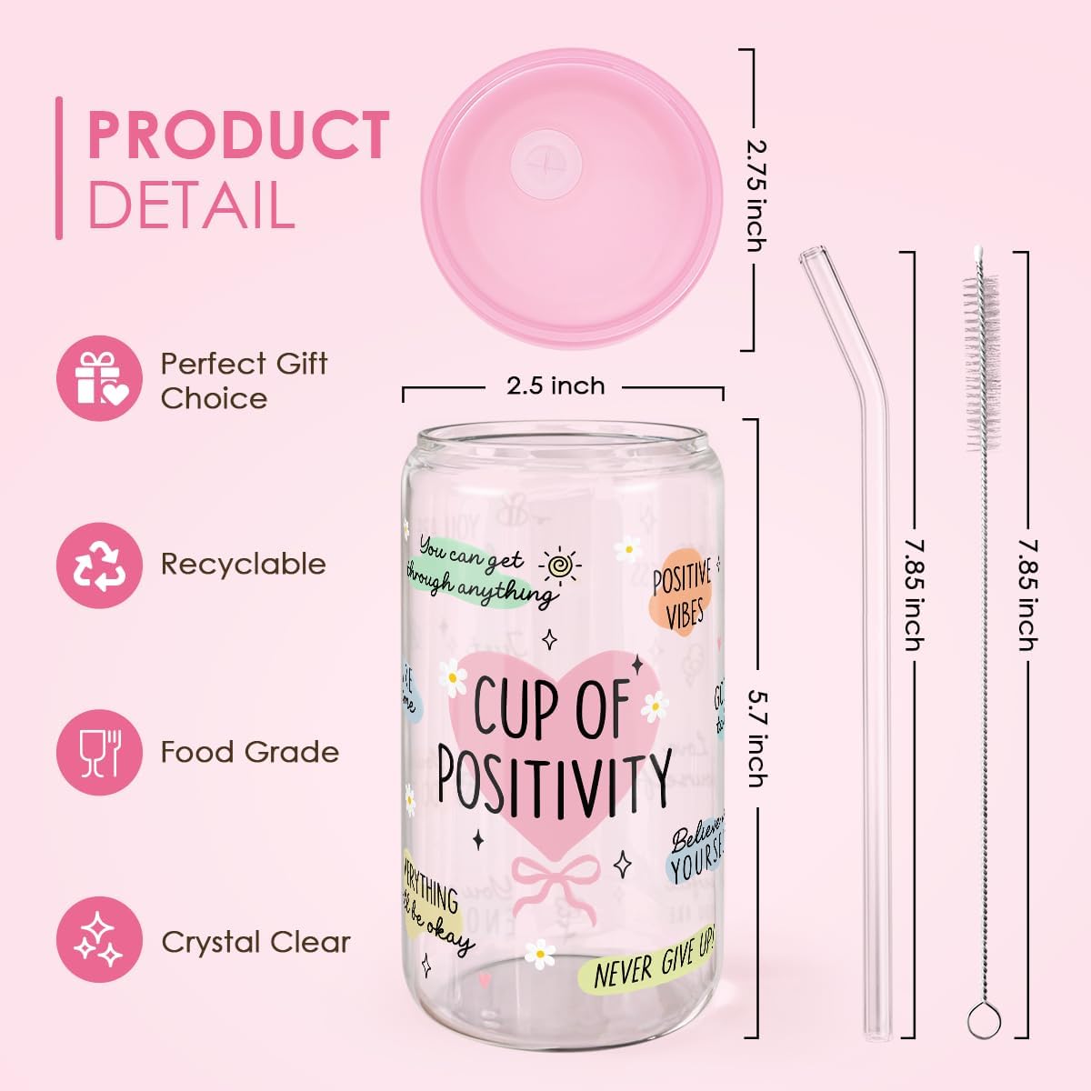 Christian 16oz Can Glass Tumbler with Acrylic Lid & Straw, Iced Coffee Cup for Women Girls, Aesthetic Cups Gifts for Birthday Christmas