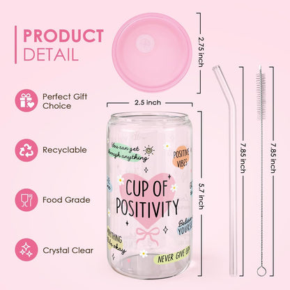 Christian 16oz Can Glass Tumbler with Acrylic Lid & Straw, Iced Coffee Cup for Women Girls, Aesthetic Cups Gifts for Birthday Christmas