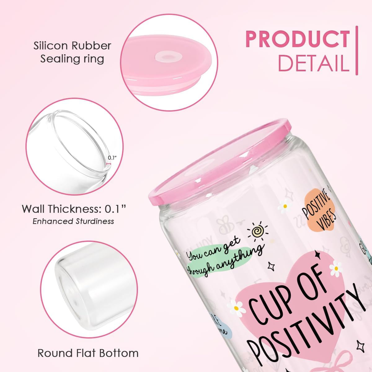 Christian 16oz Can Glass Tumbler with Acrylic Lid & Straw, Iced Coffee Cup for Women Girls, Aesthetic Cups Gifts for Birthday Christmas