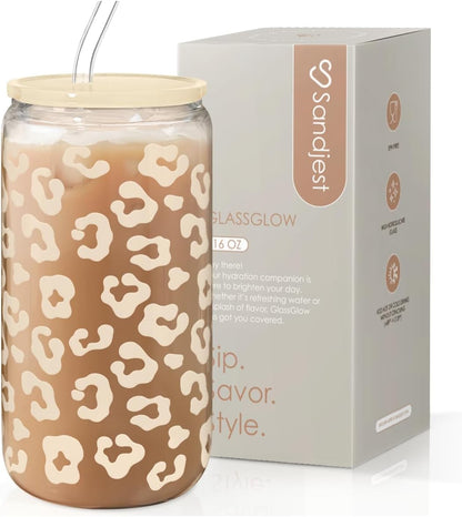 Christian 16oz Can Glass Tumbler with Acrylic Lid & Straw, Iced Coffee Cup for Women Girls, Aesthetic Cups Gifts for Birthday Christmas