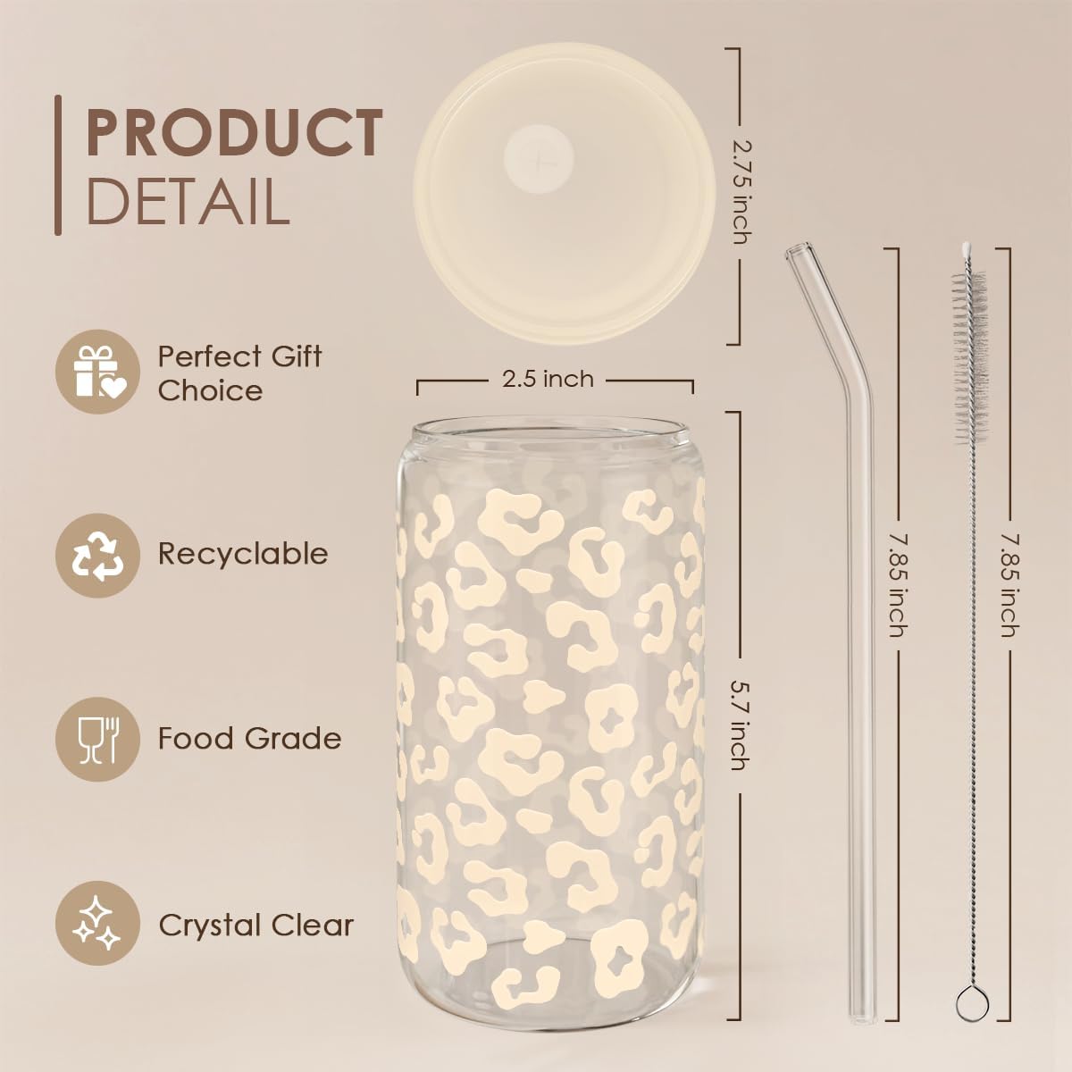 Christian 16oz Can Glass Tumbler with Acrylic Lid & Straw, Iced Coffee Cup for Women Girls, Aesthetic Cups Gifts for Birthday Christmas