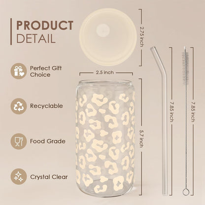 Christian 16oz Can Glass Tumbler with Acrylic Lid & Straw, Iced Coffee Cup for Women Girls, Aesthetic Cups Gifts for Birthday Christmas