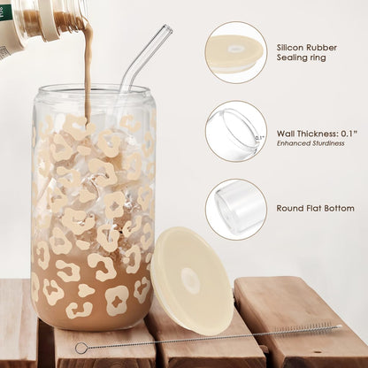 Christian 16oz Can Glass Tumbler with Acrylic Lid & Straw, Iced Coffee Cup for Women Girls, Aesthetic Cups Gifts for Birthday Christmas